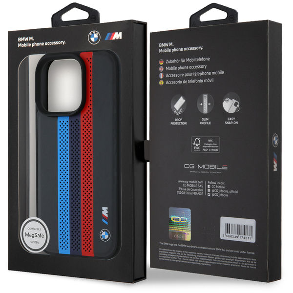BMW - Hardcase Perforated M Perf. Tricolor Printed Stripes MagSafe (BMHMP16X23PUPTK) - iPhone 16 Pro Max - Black