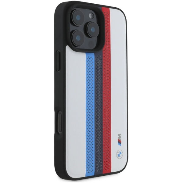 BMW - Hardcase Perforated M Perf. Tricolor Printed Stripes MagSafe (BMHMP16X23PUPTH) - iPhone 16 Pro Max - White