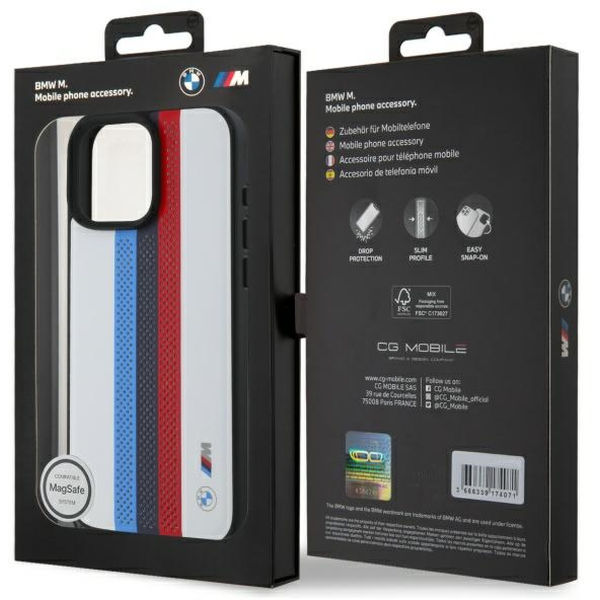 BMW - Hardcase Perforated M Perf. Tricolor Printed Stripes MagSafe (BMHMP16X23PUPTH) - iPhone 16 Pro Max - White
