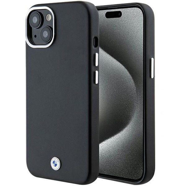 BMW - Leather Signature Wrapped Metal MagSafe (BMHMP15S23PUFWK) - iPhone 15 - Black