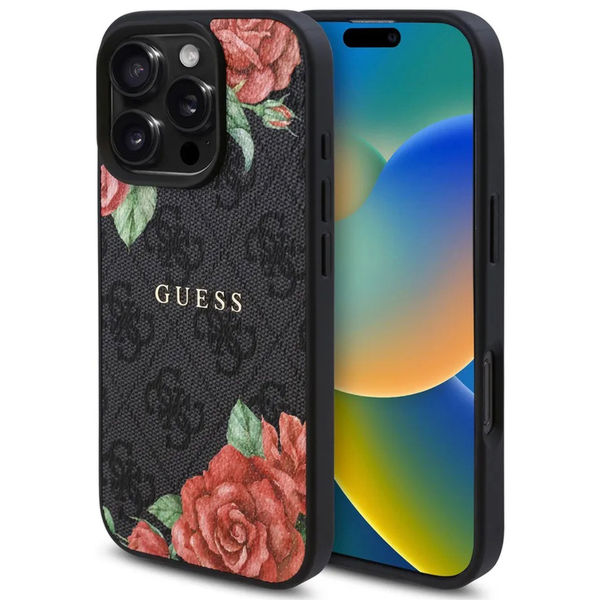 Guess - Hardcase 4G Flower Print MagSafe (GUHMP16LP4ROPEMCK) - iPhone 16 Pro - Black