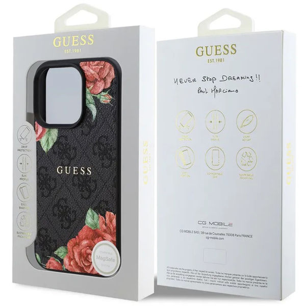 Guess - Hardcase 4G Flower Print MagSafe (GUHMP16LP4ROPEMCK) - iPhone 16 Pro - Black