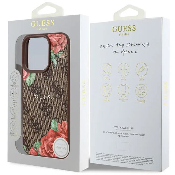 Guess - Hardcase 4G Flower Print MagSafe (GUHMP16XP4ROPEMCW) - iPhone 16 Pro Max - Brown
