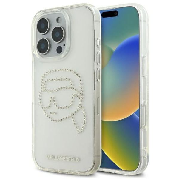 Karl Lagerfeld - IML Rhinestones (KLHCP16XHKHDCELT) - iPhone 16 Pro Max - Transparent Karl Head