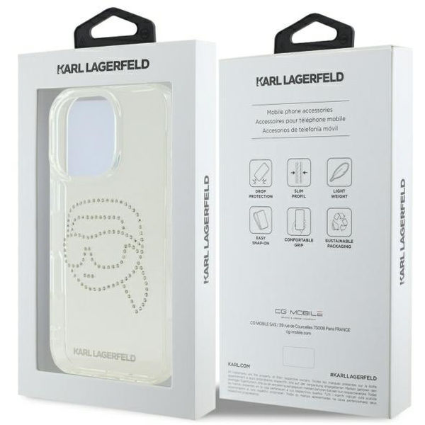 Karl Lagerfeld - IML Rhinestones (KLHCP16XHKHDCELT) - iPhone 16 Pro Max - Transparent Karl Head