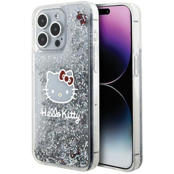 Hello Kitty - Hardcase Liquid Glitter Charms Kitty Head (HKHCP15XLIKHET) - iPhone 15 Pro Max - Silver
