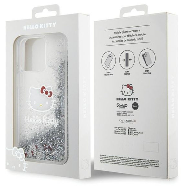 Hello Kitty - Hardcase Liquid Glitter Charms Kitty Head (HKHCP15XLIKHET) - iPhone 15 Pro Max - Silver