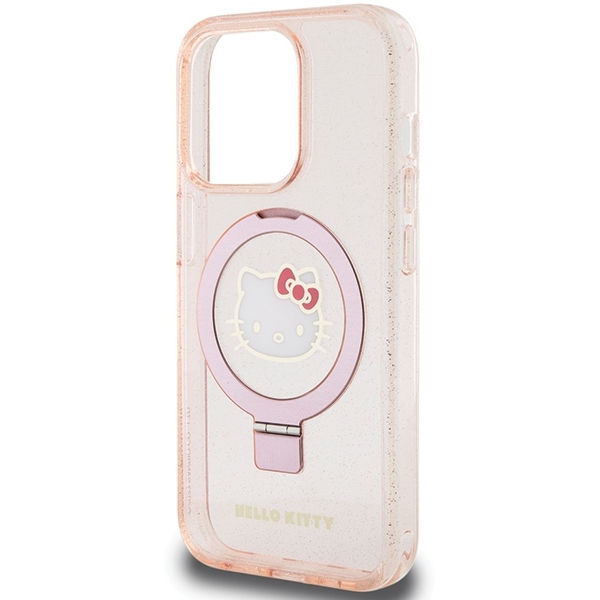 Hello Kitty - Hardcase Ring Stand Glitter Electrop Logo MagSafe (HKHMP15LHRSGEP) - iPhone 15 Pro - Pink