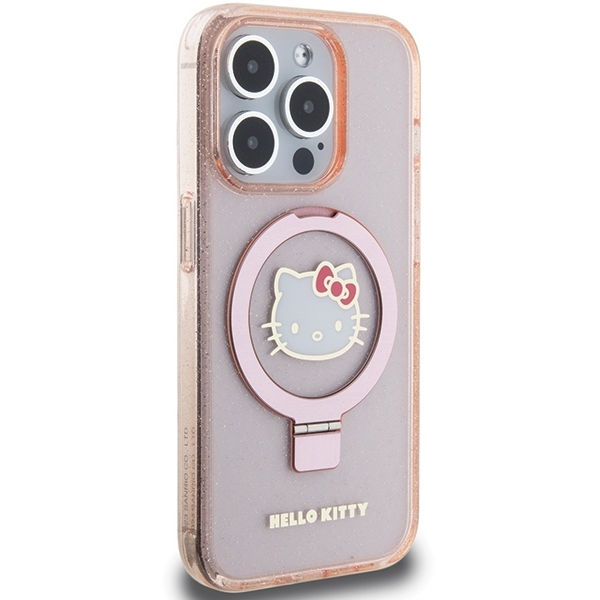Hello Kitty - Hardcase Ring Stand Glitter Electrop Logo MagSafe (HKHMP15LHRSGEP) - iPhone 15 Pro - Pink