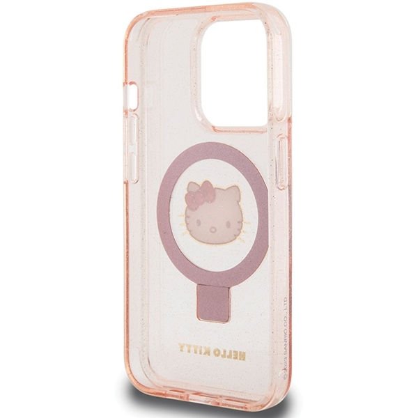 Hello Kitty - Hardcase Ring Stand Glitter Electrop Logo MagSafe (HKHMP15LHRSGEP) - iPhone 15 Pro - Pink
