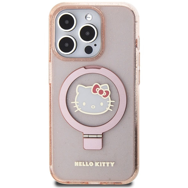 Hello Kitty - Hardcase Ring Stand Glitter Electrop Logo MagSafe (HKHMP15LHRSGEP) - iPhone 15 Pro - Pink