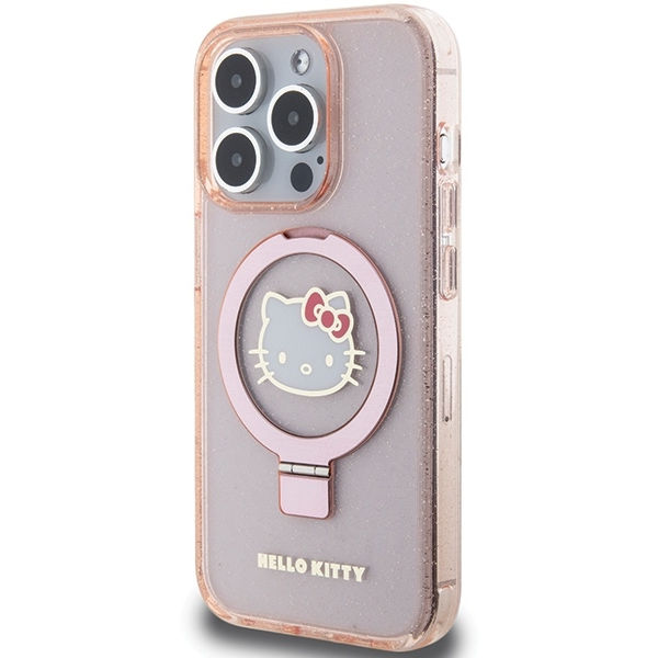 Hello Kitty - Hardcase Ring Stand Glitter Electrop Logo MagSafe (HKHMP15LHRSGEP) - iPhone 15 Pro - Pink