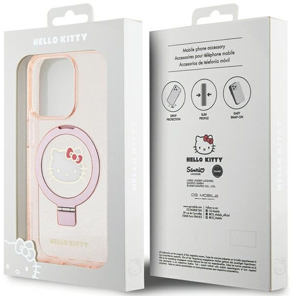 Hello Kitty - Hardcase Ring Stand Glitter Electrop Logo MagSafe (HKHMP15LHRSGEP) - iPhone 15 Pro - Pink