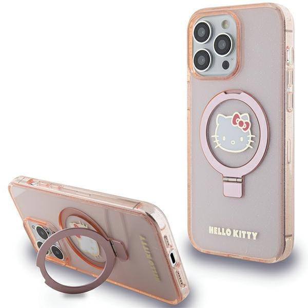Hello Kitty - Hardcase Ring Stand Glitter Electrop Logo MagSafe (HKHMP15XHRSGEP) - iPhone 15 Pro Max - Pink