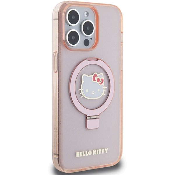 Hello Kitty - Hardcase Ring Stand Glitter Electrop Logo MagSafe (HKHMP15XHRSGEP) - iPhone 15 Pro Max - Pink