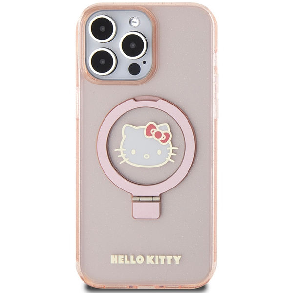 Hello Kitty - Hardcase Ring Stand Glitter Electrop Logo MagSafe (HKHMP15XHRSGEP) - iPhone 15 Pro Max - Pink