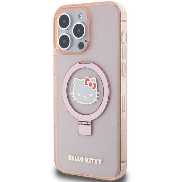 Hello Kitty - Hardcase Ring Stand Glitter Electrop Logo MagSafe (HKHMP15XHRSGEP) - iPhone 15 Pro Max - Pink
