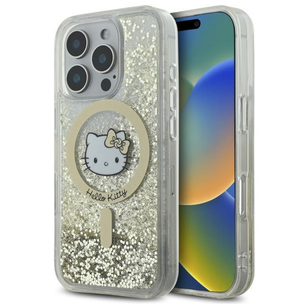 Hello Kitty - Hardcase Liquid Glitter Fever MagSafe (HKHMP16LLGDIH) - iPhone 16 Pro - White/Gold
