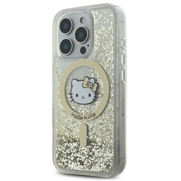 Hello Kitty - Hardcase Liquid Glitter Fever MagSafe (HKHMP16LLGDIH) - iPhone 16 Pro - White/Gold