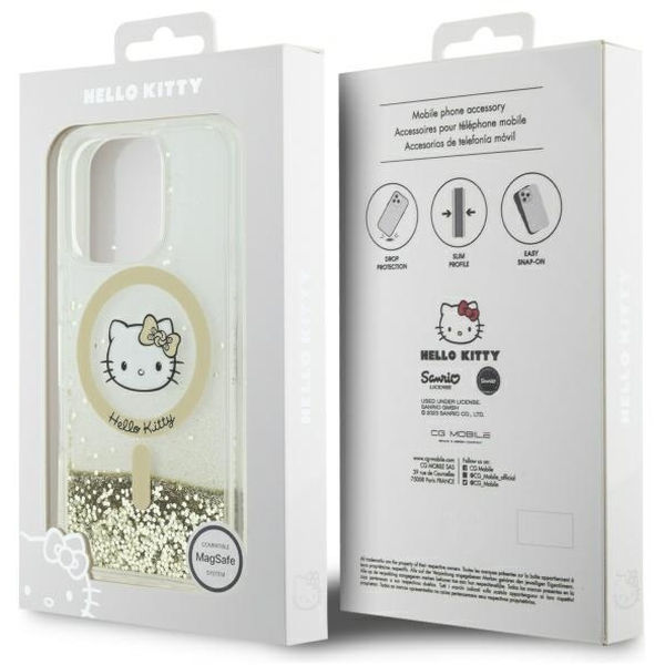 Hello Kitty - Hardcase Liquid Glitter Fever MagSafe (HKHMP16LLGDIH) - iPhone 16 Pro - White/Gold