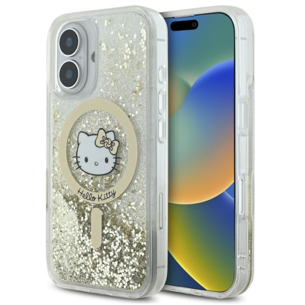 Hello Kitty - Hardcase Liquid Glitter Fever MagSafe (HKHMP16SLGDIH) - iPhone 16 - White/Gold