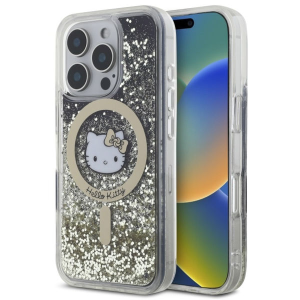 Hello Kitty - Hardcase Liquid Glitter Fever MagSafe (HKHMP16XLGDIK) - iPhone 16 Pro Max - Black/Gold