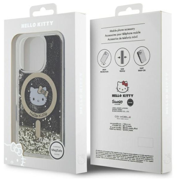 Hello Kitty - Hardcase Liquid Glitter Fever MagSafe (HKHMP16XLGDIK) - iPhone 16 Pro Max - Black/Gold