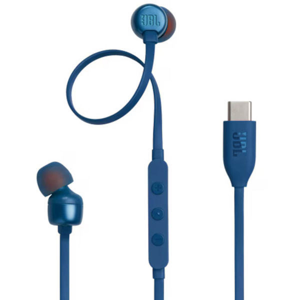 JBL - Wired Earphones 310C - Type-C, Hi-Res Audio, Pure Bass Sound, 3 Buttons Remote with Microphone - Blue
