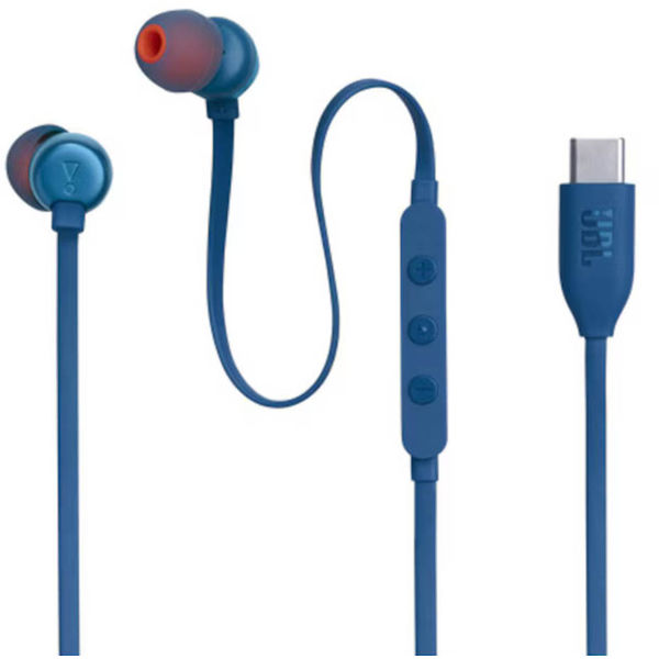 JBL - Wired Earphones 310C - Type-C, Hi-Res Audio, Pure Bass Sound, 3 Buttons Remote with Microphone - Blue