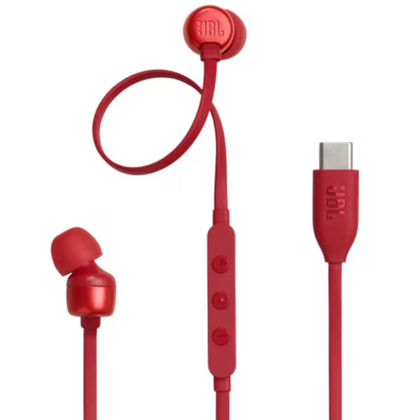 JBL - Wired Earphones 310C - Type-C, Hi-Res Audio, Pure Bass Sound, 3 Buttons Remote with Microphone - Red