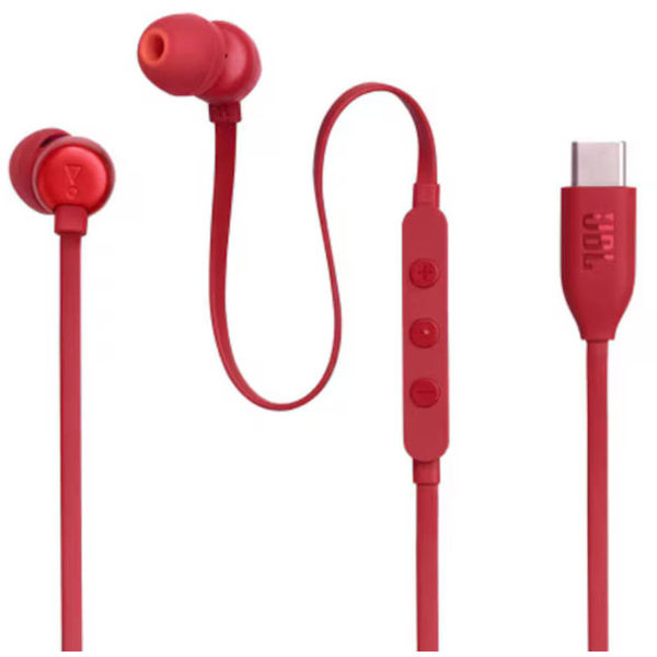 JBL - Wired Earphones 310C - Type-C, Hi-Res Audio, Pure Bass Sound, 3 Buttons Remote with Microphone - Red