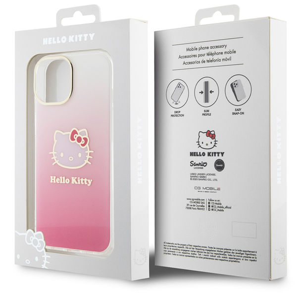 Hello Kitty - Hardcase IML Gradient Electrop Kitty Head (HKHCP15SHDGKEP) - iPhone 15 - Pink