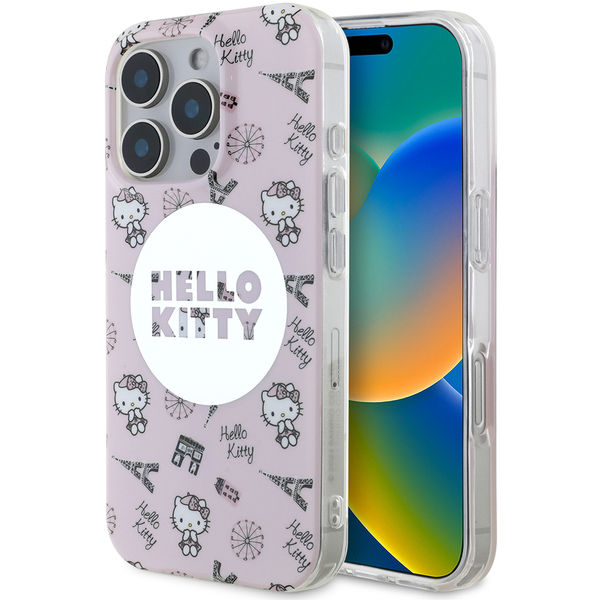 Hello Kitty - Hardcase IML All Over Paris MagSafe (HKHMP16LHAOPP) - iPhone 16 Pro - Pink