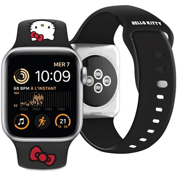 Hello Kitty - Strap Silicone Kitty Head (HKAWMSCHBLK) - Apple Watch 1/2/3/4/5/6/7/8/9/10/SE/SE 2 (38/40/41/42mm) - Black