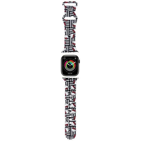 Hello Kitty - Strap Silicone Heads & Stripes (HKAWMSDIESK) - Apple Watch 1/2/3/4/5/6/7/8/9/10/SE/SE 2 (38/40/41/42mm) - Black