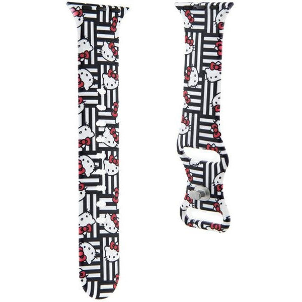 Hello Kitty - Strap Silicone Heads & Stripes (HKAWMSDIESK) - Apple Watch 1/2/3/4/5/6/7/8/9/10/SE/SE 2 (38/40/41/42mm) - Black