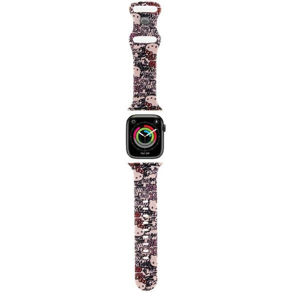 Hello Kitty - Strap Silicone Tags Graffiti (HKAWMSDGPTP) - Apple Watch 1/2/3/4/5/6/7/8/9/10/SE/SE 2 (38/40/41/42mm) - Pink