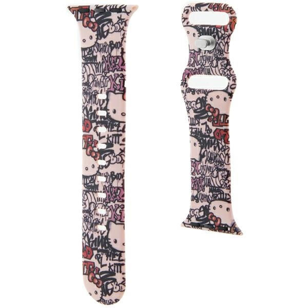 Hello Kitty - Strap Silicone Tags Graffiti (HKAWMSDGPTP) - Apple Watch 1/2/3/4/5/6/7/8/9/10/SE/SE 2 (38/40/41/42mm) - Pink