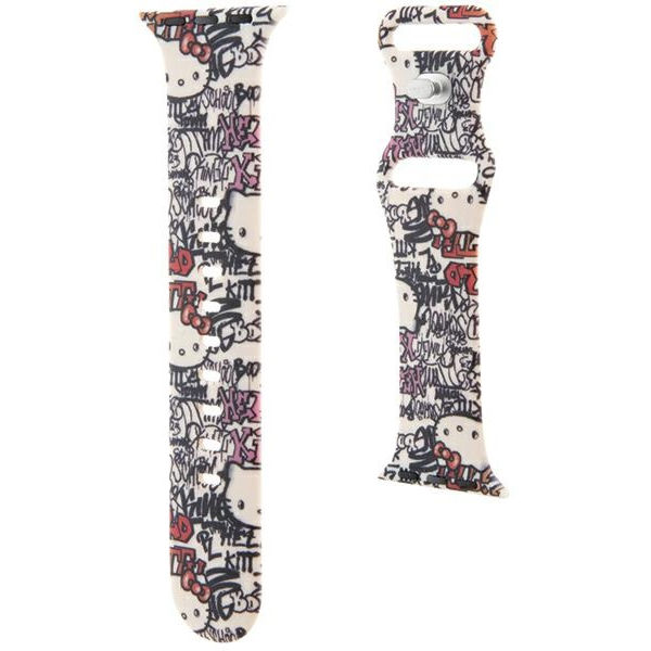 Hello Kitty - Strap Silicone Tags Graffiti (HKAWMSDGPTE) - Apple Watch 1/2/3/4/5/6/7/8/9/10/SE/SE 2 (38/40/41/42mm) - Beige