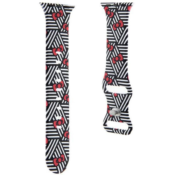 Hello Kitty - Strap Silicone Bows & Stripes (HKAWMSDIEZK) - Apple Watch 1/2/3/4/5/6/7/8/9/10/SE/SE 2 (38/40/41/42mm) - Black