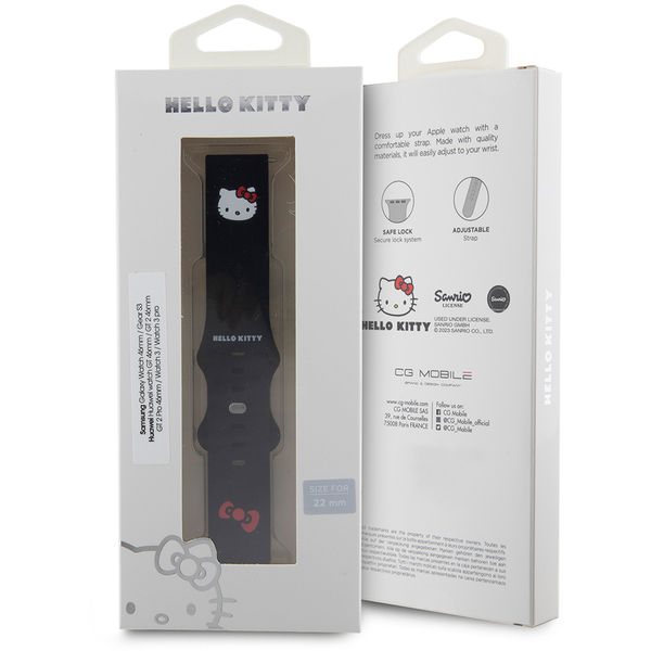 Hello Kitty - Strap Silicone Kitty Head (HKUWLSCHBLK) - Samsung Watch (46mm)/Watch 3, Huawei Watch GT 2/GT 3 (46mm) - Black