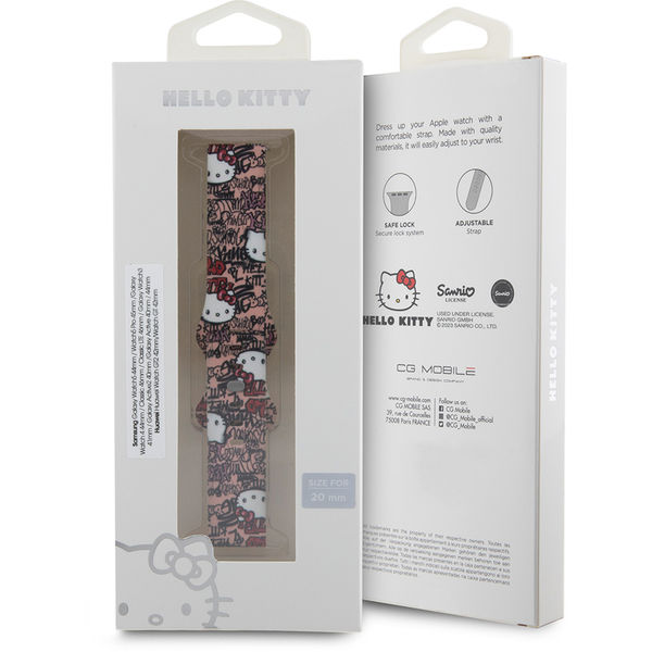 Hello Kitty - Strap Silicone Tags Graffiti (HKUWMSDGPTP) - Samsung Watch 4/5, Huawei Watch GT 3 (42mm)/GT 3 Pro (43mm) - Pink