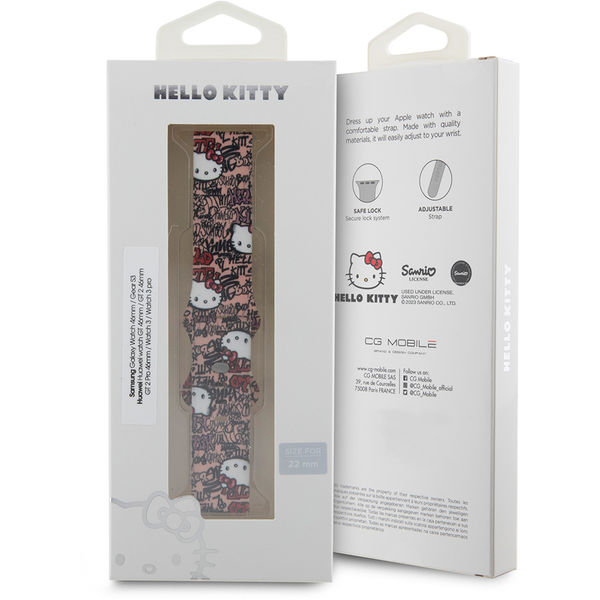 Hello Kitty - Strap Silicone Tags Graffiti (HKUWLSDGPTP) - Samsung Watch (46mm)/Watch 3, Huawei Watch GT 2/GT 3 (46mm) - Pink