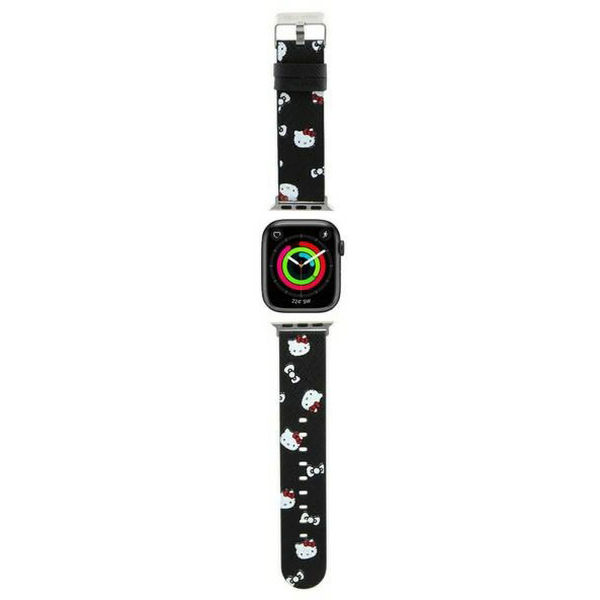 Hello Kitty - Strap Leather Heads & Bows Pattern (HKAWMPSAPSK)-Apple Watch 1/2/3/4/5/6/7/8/9/10/SE/SE 2 (38/40/41/42mm)-Black