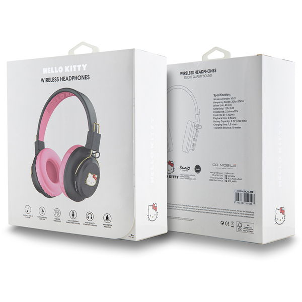 Hello Kitty - Wireless Headphones Metal Logo (HKBH9KHLMP) - On-ear, Bluetooth V5.3, 200mAh, IPX4, Type-C - Pink