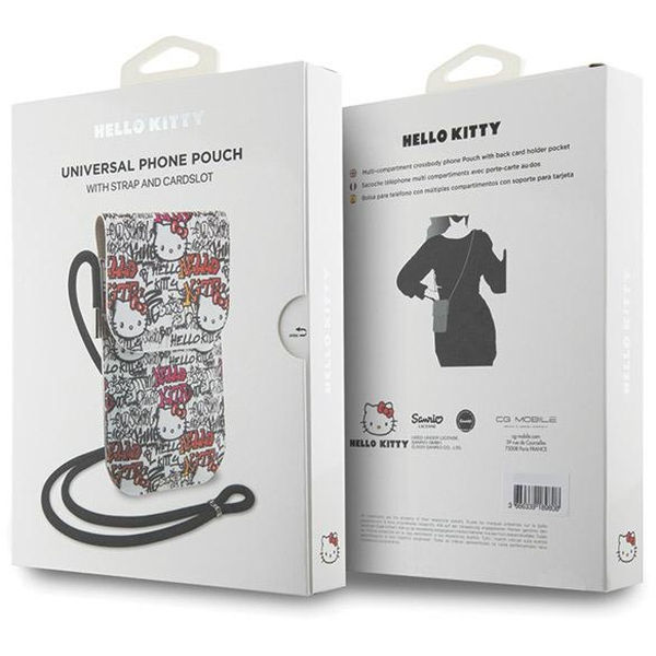 Hello Kitty - Leather Tags Graffiti Cord (HKOWBHDGPTE) - Phone Pouch, Crossbody - Beige