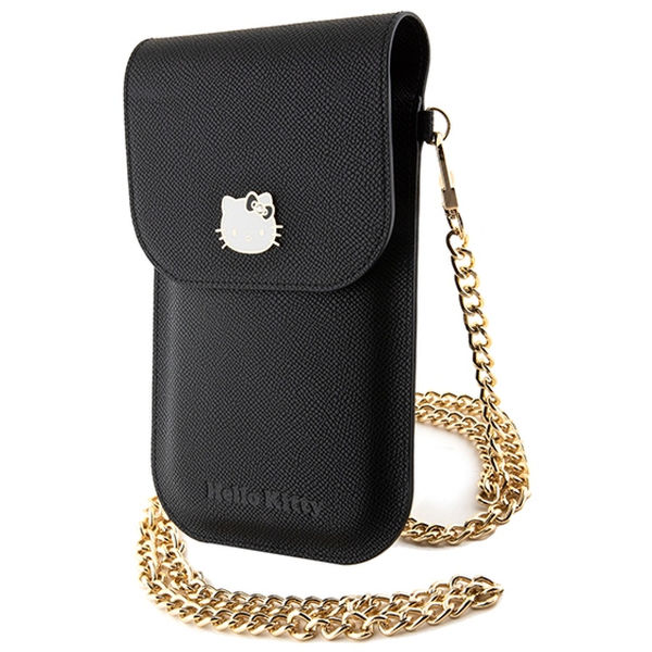 Hello Kitty - Leather Metal Logo Chain (HKOWBPGHDLMK) - Phone Pouch, Crossbody - Black