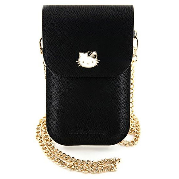 Hello Kitty - Leather Metal Logo Chain (HKOWBPGHDLMK) - Phone Pouch, Crossbody - Black