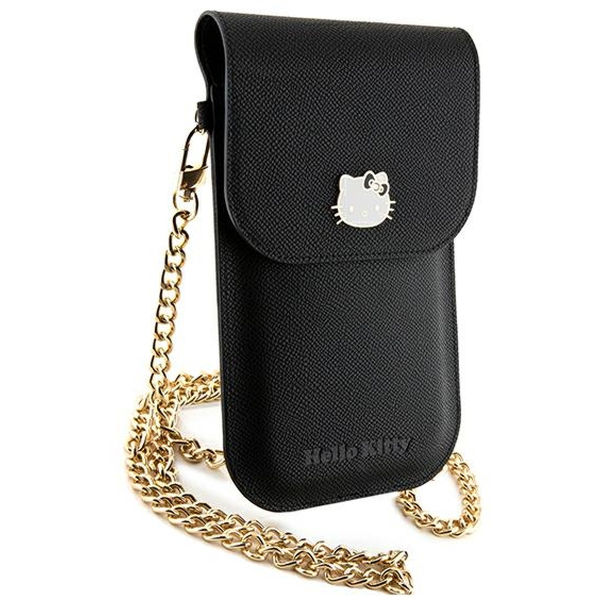 Hello Kitty - Leather Metal Logo Chain (HKOWBPGHDLMK) - Phone Pouch, Crossbody - Black