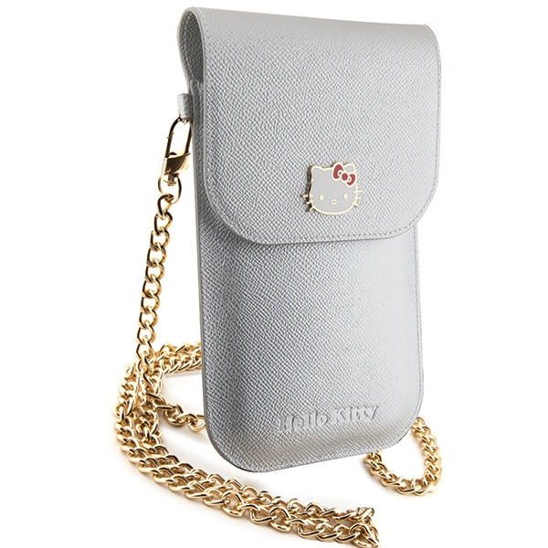 Hello Kitty - Leather Metal Logo Chain (HKOWBPGHDLMS) - Phone Pouch, Crossbody - Silver